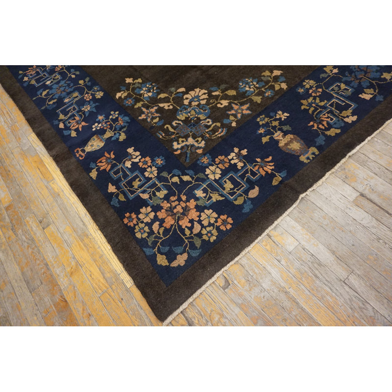Tapis brun antique en laine Art déco