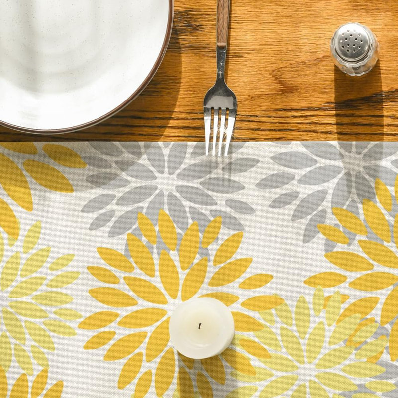 Chemin de table floral Dahlia - jaune - 13 x 72 pouces, décoration pour le printemps et l'été