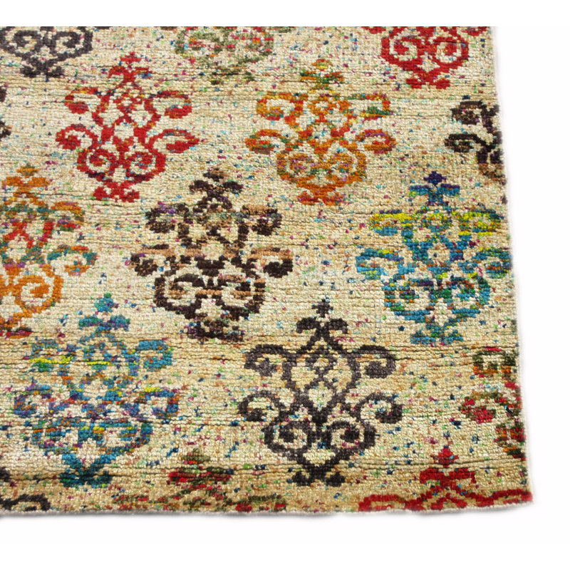 Tapis en soie noué à la main 9X12, Rectangle 7 pi 11 po x 10 pi