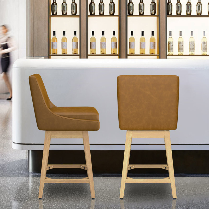 Honya Swivel Counter & Bar Stool With Full Back, Brown, 2, Counter Stool (26.7" Seat Height)