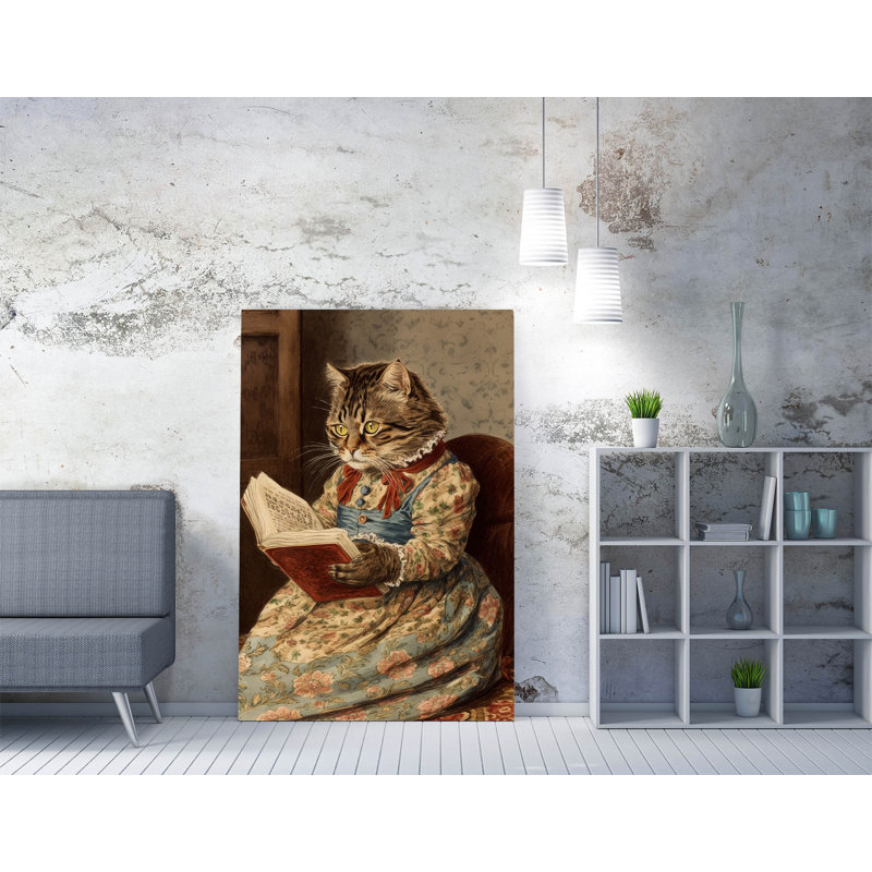 Cat reading a book by beatrix potter Canvas Wall Art Print Picture, 60.96 cm H x 40.64 cm W