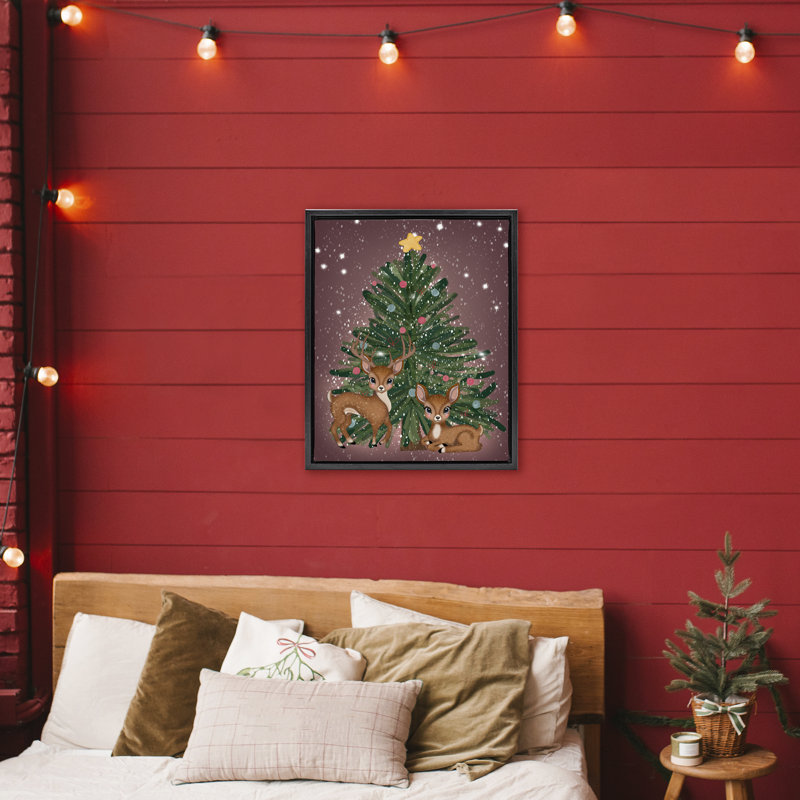 Cadre flottant Christmas Tree Fun Deer, design par Drew McInerney, H 31 po x l 25 po, Cadre flottant noir de jais