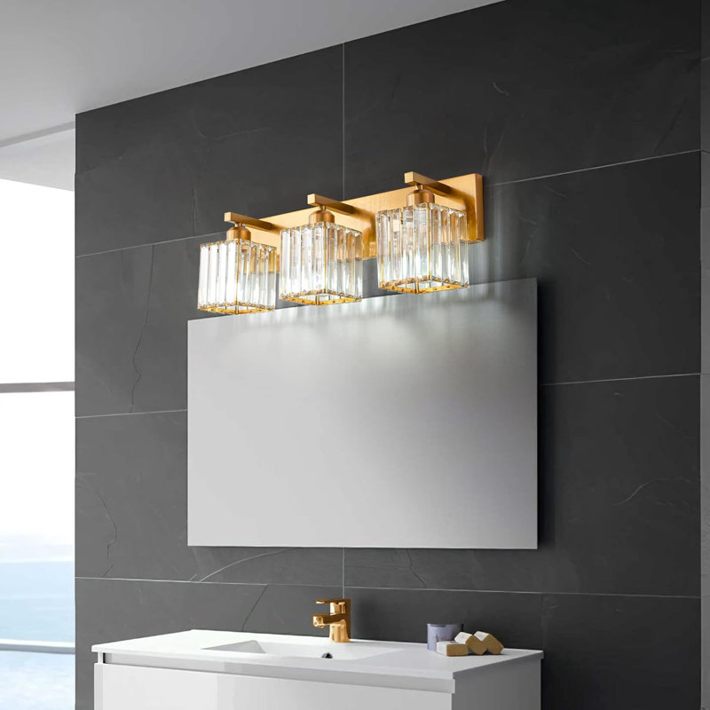Applique murale moderne en cristal 3 lumières au fini or brossé pour meuble-lavabo, douille E26, installation facile