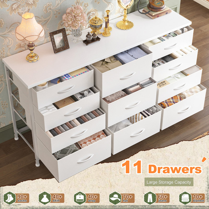 11-drawer Storage Organizer, 47" Wide Multi-functional Dresser & Tv Stand For Bedroom, Living Room, White
