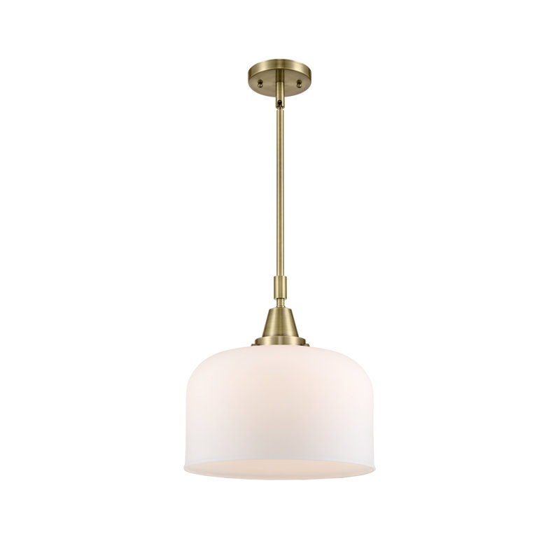 Luminaire suspendu 1 lumière à une cloche, Laiton antique, Blanc mat, H 47,12 po x l 12 po x P 12 po