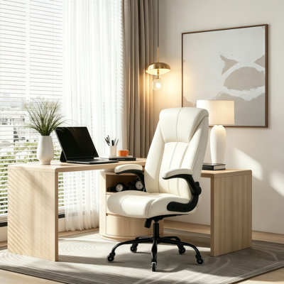 Fauteuil de direction ergonomique à haut dossier avec soutien lombaire rembourré, cuir de polyuréthane rembourré, hauteur réglable et roulettes silencieuses
