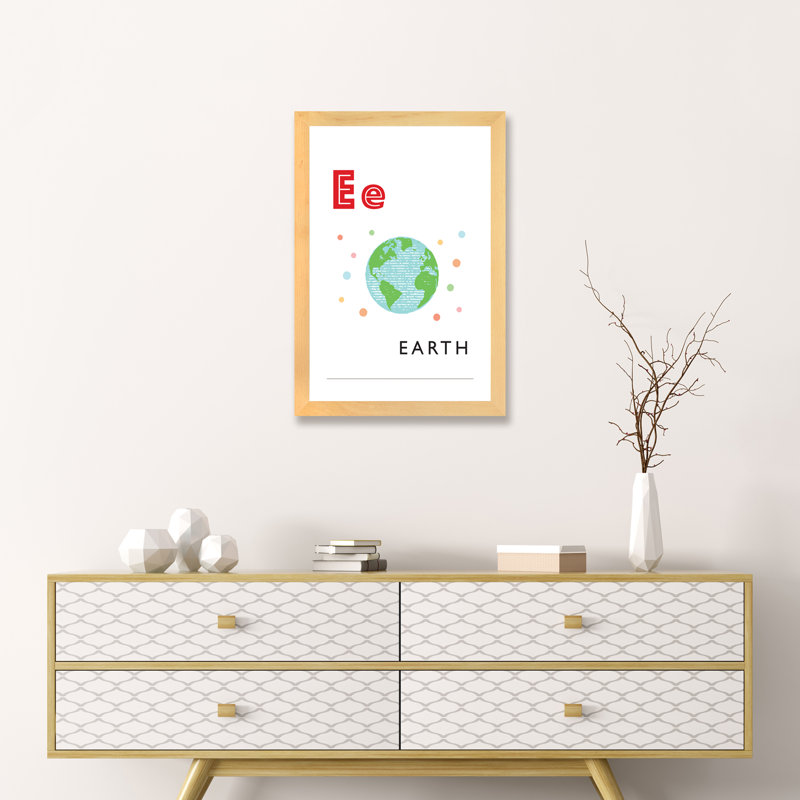 Alphabet Flash Card E - impression d'art graphique, H 24 po x l 16 po x P 1 po, Blanc, Papier avec cadre beige