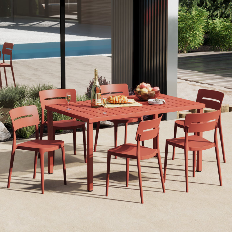 Ensemble de salle à manger rectangulaire pour 6 personnes, Rouge