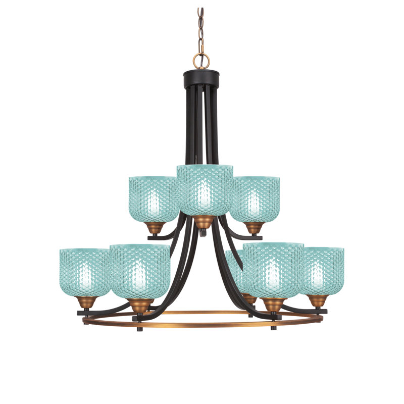 Lustre 9 lumières Allexus, Noir mat, Sarcelle