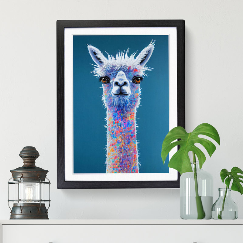 Llama - Single Picture Frame Print, Black, 64cm H x 46cm W x 2cm D
