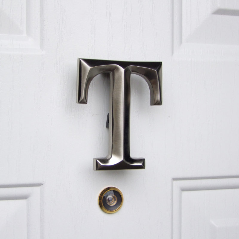 Heurtoir de porte lettre monogramme, Nickel, T