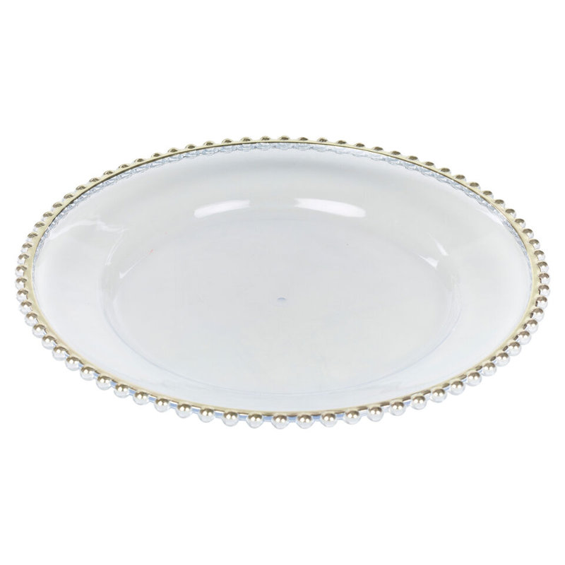 12 x 32cm Clear Charger Plates Set with Metallic Beaded Coloured Rim Party Table, Gold