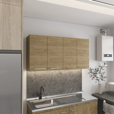 Armoire murale à quatre portes, beige, design moderne, matériau, deux armoires, étagères, 120 cm (L) x 60 cm (H) x 33 cm (P), idéale pour le salon, facile à utiliser, pliable et verrouillable avec goupille