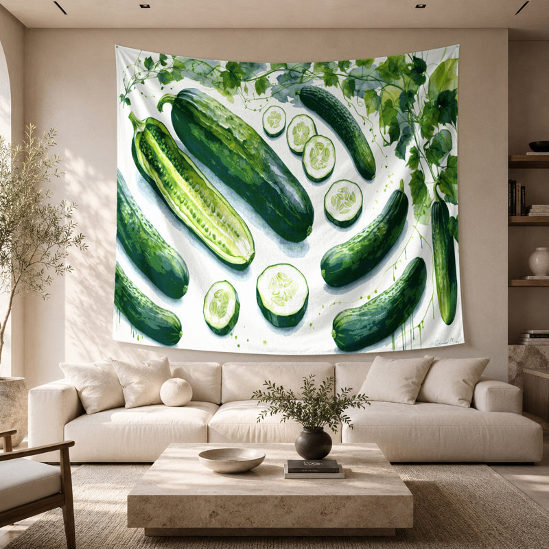 Tapisserie murale légumes et concombre, 68 po x 80 po