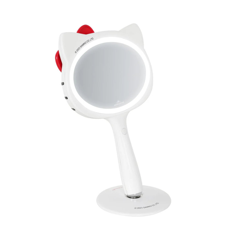 Hello Kitty LED Handheld Makeup Mirror With Magnetic Ball Standing Base, Velvety Soft Touch Finish,