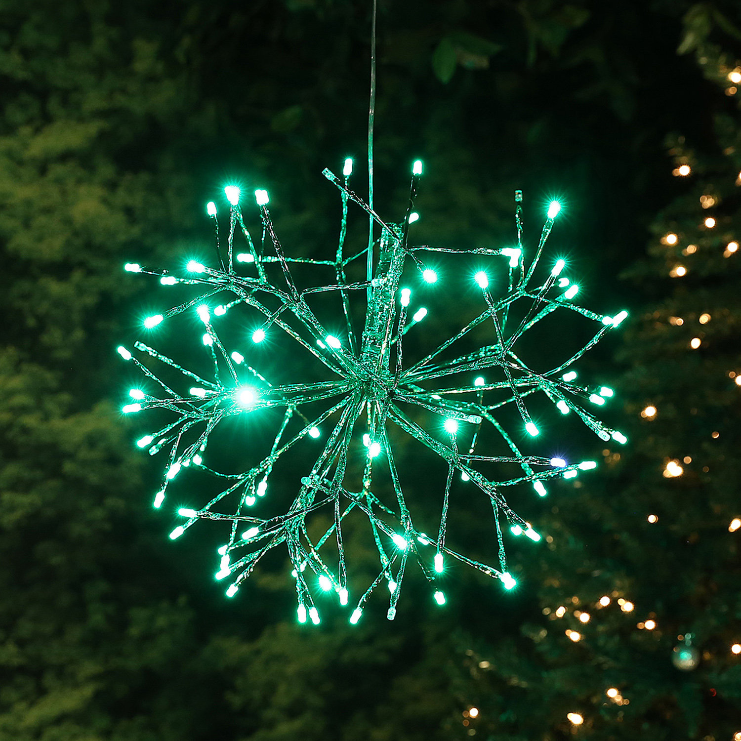 3D Snowflake Hanging LED Ornament, Green, White, 10"