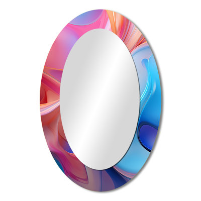 Transitional Blue And Pink Shapes II - Large Oval Wall Mirror On Metal