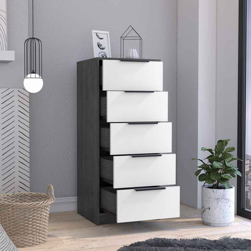 Keertana 17.877'' W 5 - Drawer Dresser, Oak/White