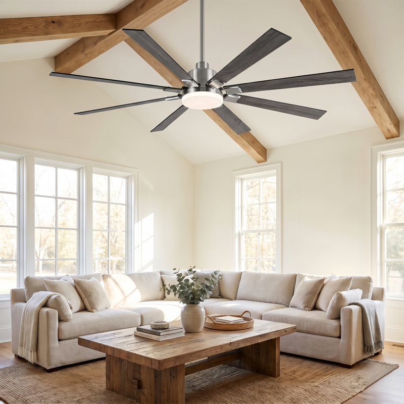72" Industrial 8-Blade Indoor/Outdoor Ceiling Fan with Dimmable LED Light and Remote