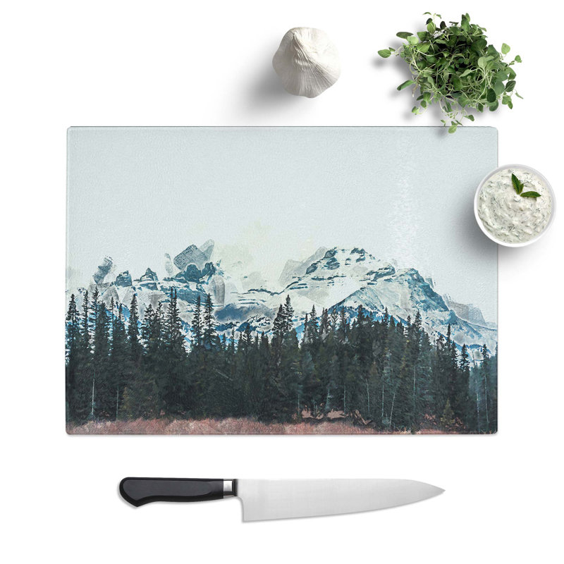 Tempered Glass Snow upon the Mountains in Canada Chopping Board, 39 cm W x 28.5 cm L