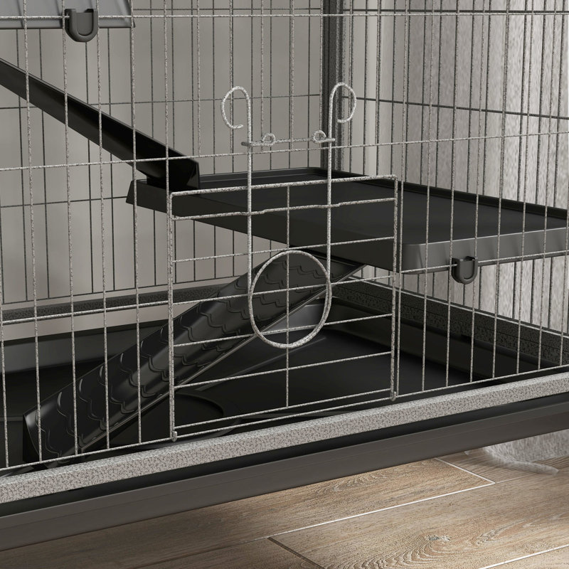 Cage 63 pouces 63 pouces Chinchilla - pour le furet, avec, 6 portes, plateau amovible, fil d'acier robuste, roulant, gris petit espace de vie furets et chinchillas, construction, intérieur
