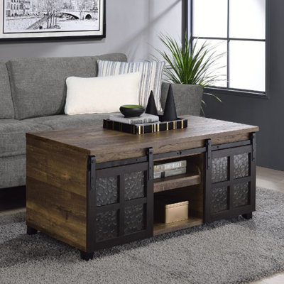 Table basse Basurto, compartiment de rangement ouvert avec plateau coulissant