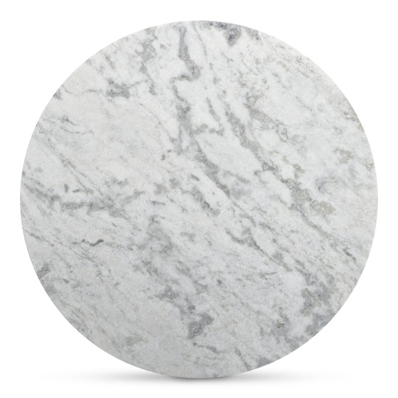Ashen Gray Marble Top Round Coffee Table with Oak Pedestal Base