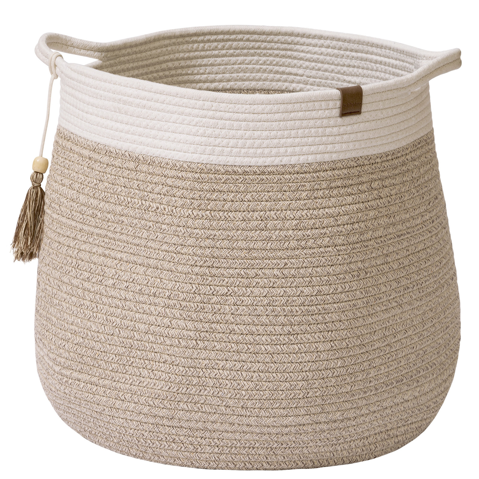 Althoff Handwoven 100% Cotton Storage Bin, White/Yellow/Beige