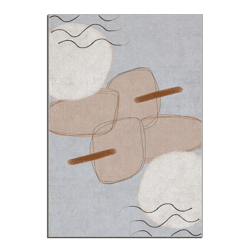 Tapis rectangulaire abstrait fabriqué à la machine en gris / brun / blanc, Rectangle 3 pi 3 po x 5 pi 11 po