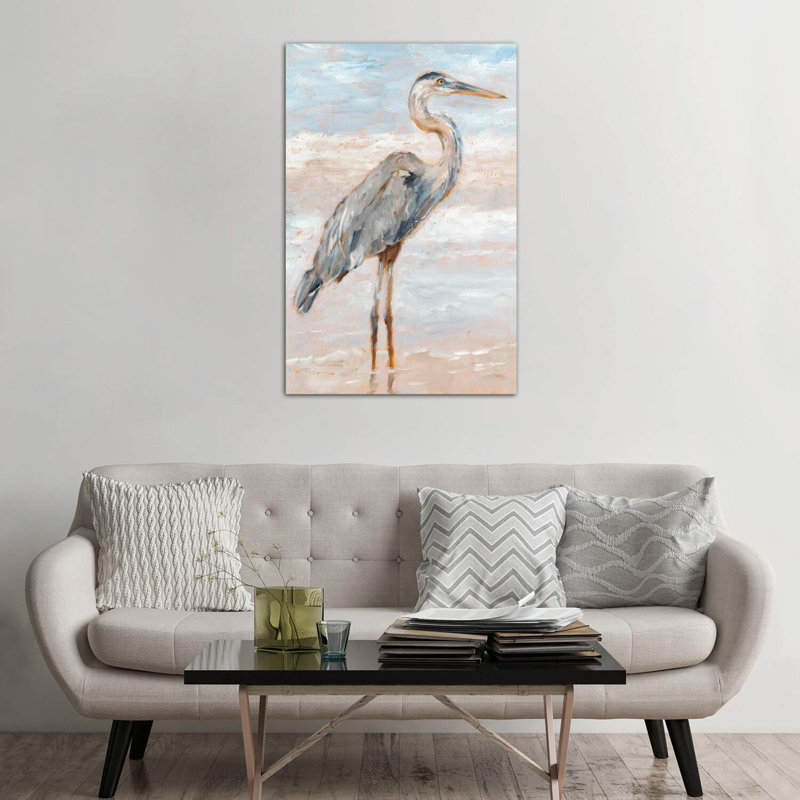 «Beach Heron I» par Ethan Harper - reproduction imprimée, H 8 po x l 12 po x P 0,75 po, Toile tendue