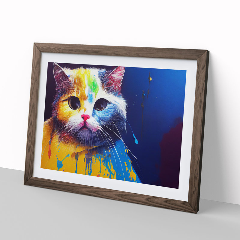Cat Painted Vol.1 - Framed Print, 46cm H x 64cm W x 2cm D, Walnut
