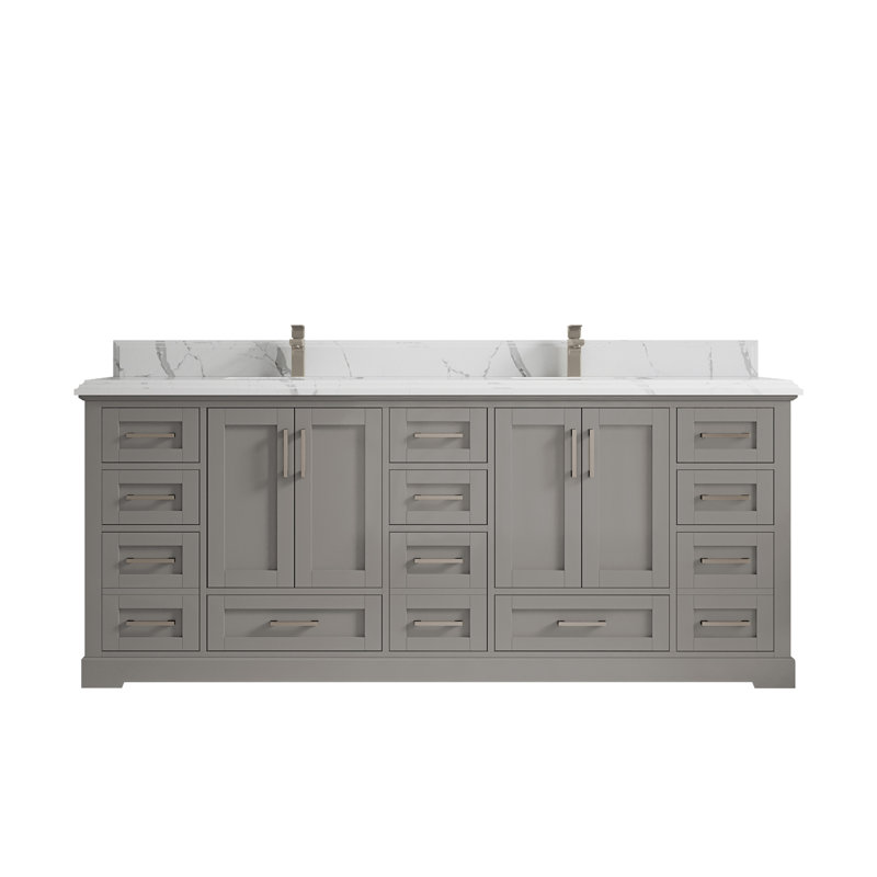 Ensemble de meuble-lavabo double 84 po Esin, Calacatta Laza, À feuilles persistantes, Or