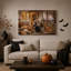 Sorcière assise sur un porche avec un chat noir et toile murale d'Halloween-2136393703