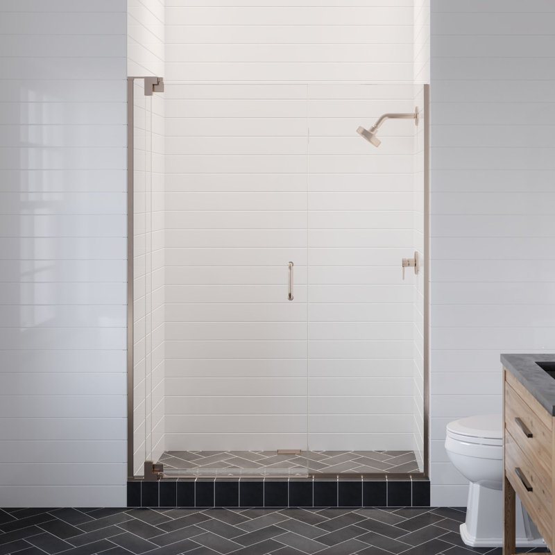  Verre trempé transparent Flex X Duo 57 - 60 x 72 po à porte pivotante sans cadre 3/8 po et 5/16 po Flex X, Nickel brossé
