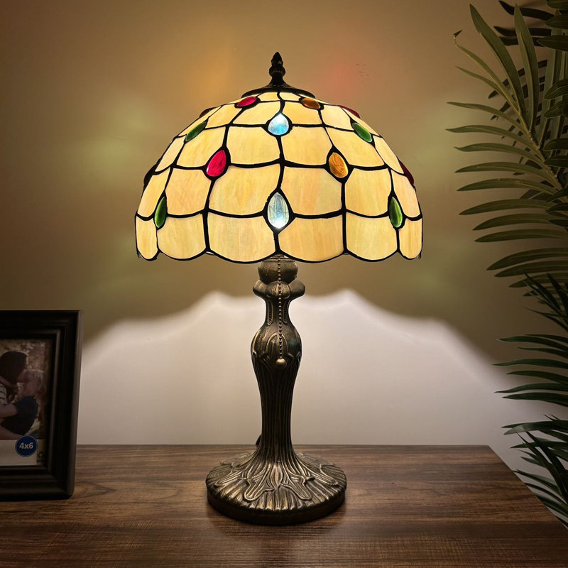 Glynnis Tiffany Table Lamp Gold Stained Glass Crystal Beans LED Bulb Included 12"W*12"D*19"H