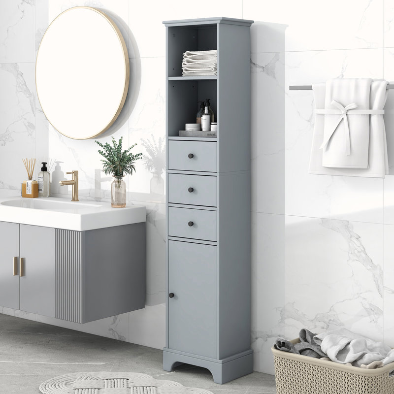 Anegada Freestanding Bathroom Cabinet,Tall Storage Cabinet with 3 Drawers and Adjustable Shelves, Light Gray