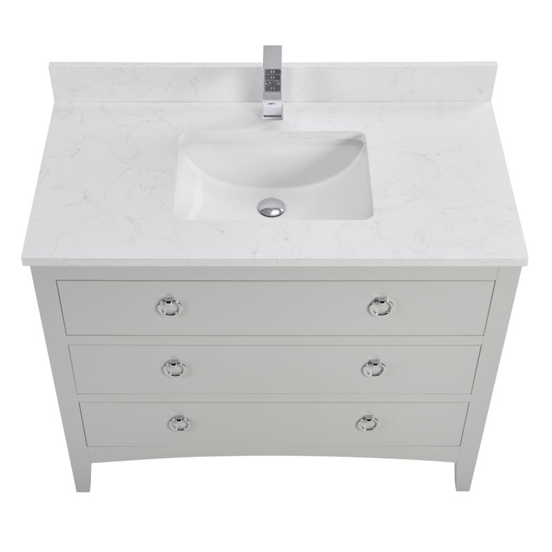 42" Solid Wood Sink Vanity With 1' Top, Polished Chrome, Silver Strand, 42"