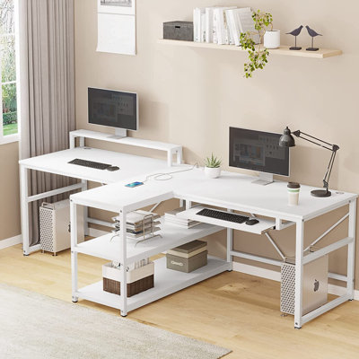 Kolya 94.5" W Two-Person Computer Desk with LED Lights 