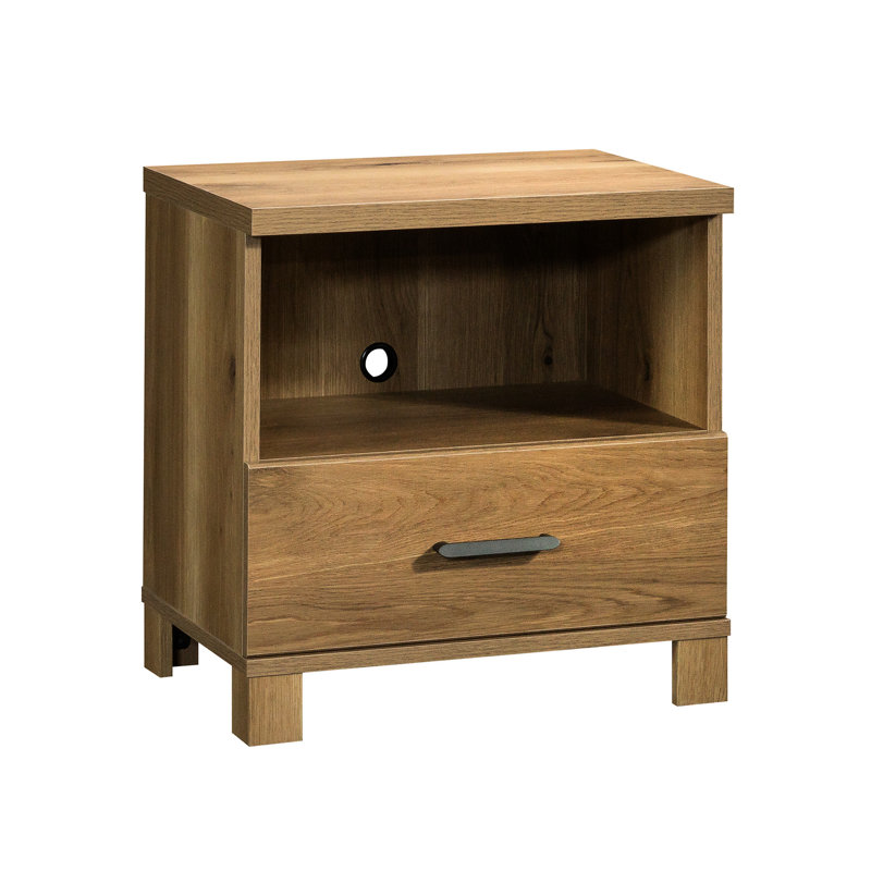 Chambre à coucher - table de chevet brune prête, tiroir simple et tablette ouverte, ensemble de serrures en T rustique moderne 1 avec arrêts, tablette pour objets de présentation