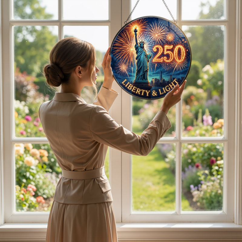 Panneau de fenêtre en verre pour décoration intérieure Liberty Light USA 250th Anniversary - H 12 po, H 12 po