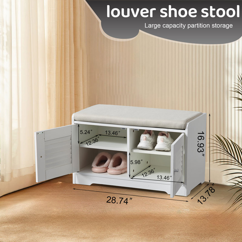 28.74"Shoe Storage Bench with 2 Door Cabinet, Entryway Bench with  White Shoe Storage, Shoe Bench with Cushion