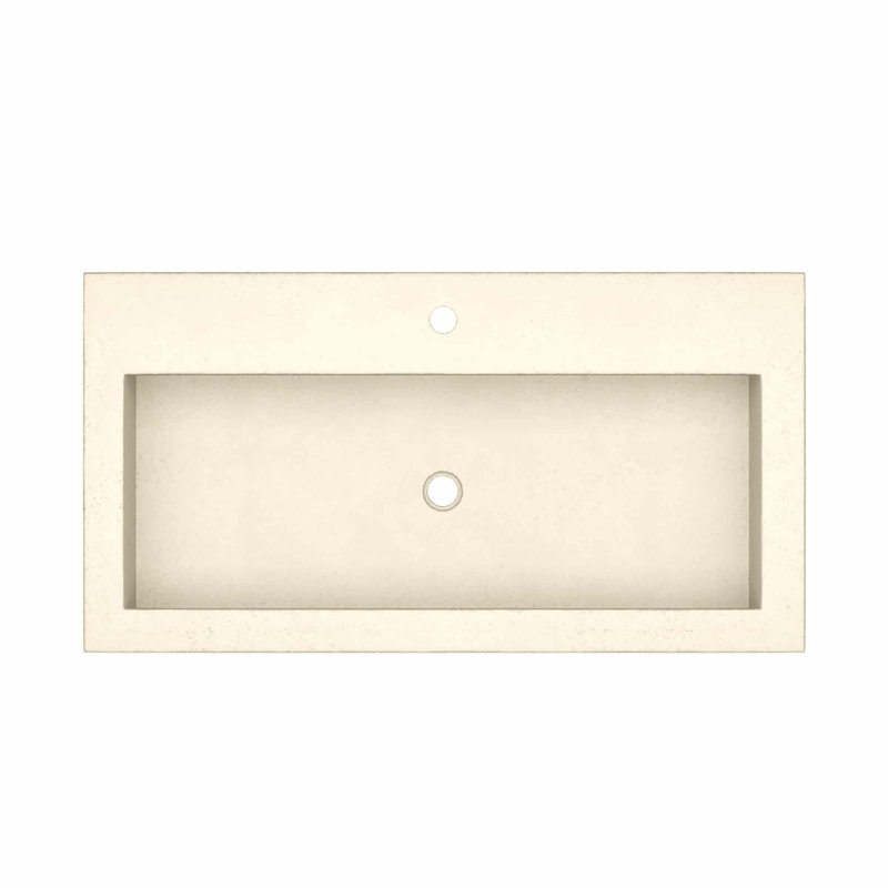 NativeStone Handcrafted Concrete 36" Trough Bathroom Sink, Single Hole Faucet, Sand