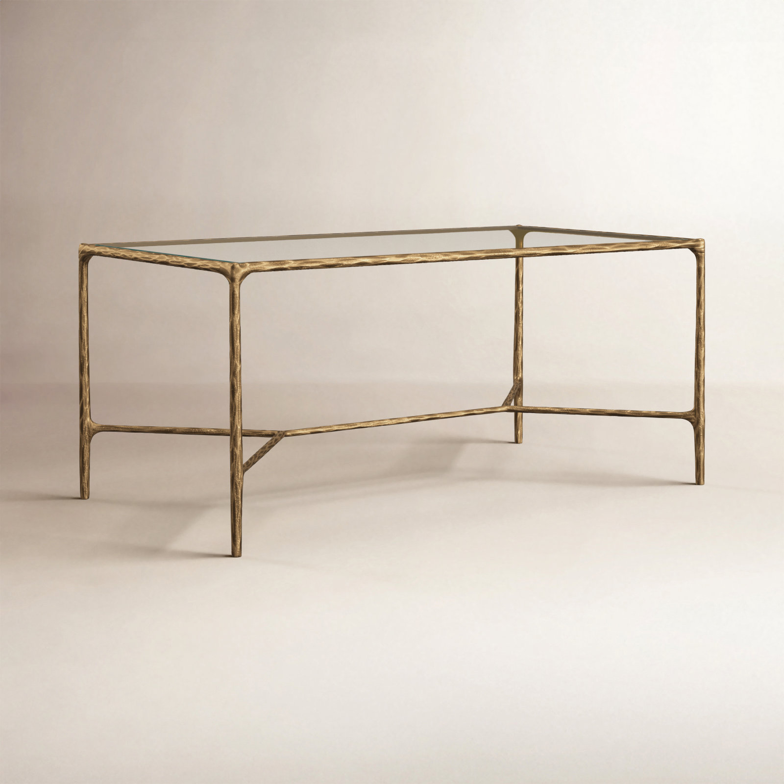 Evelynn 40" Glass Coffee Table, Brass, Clear