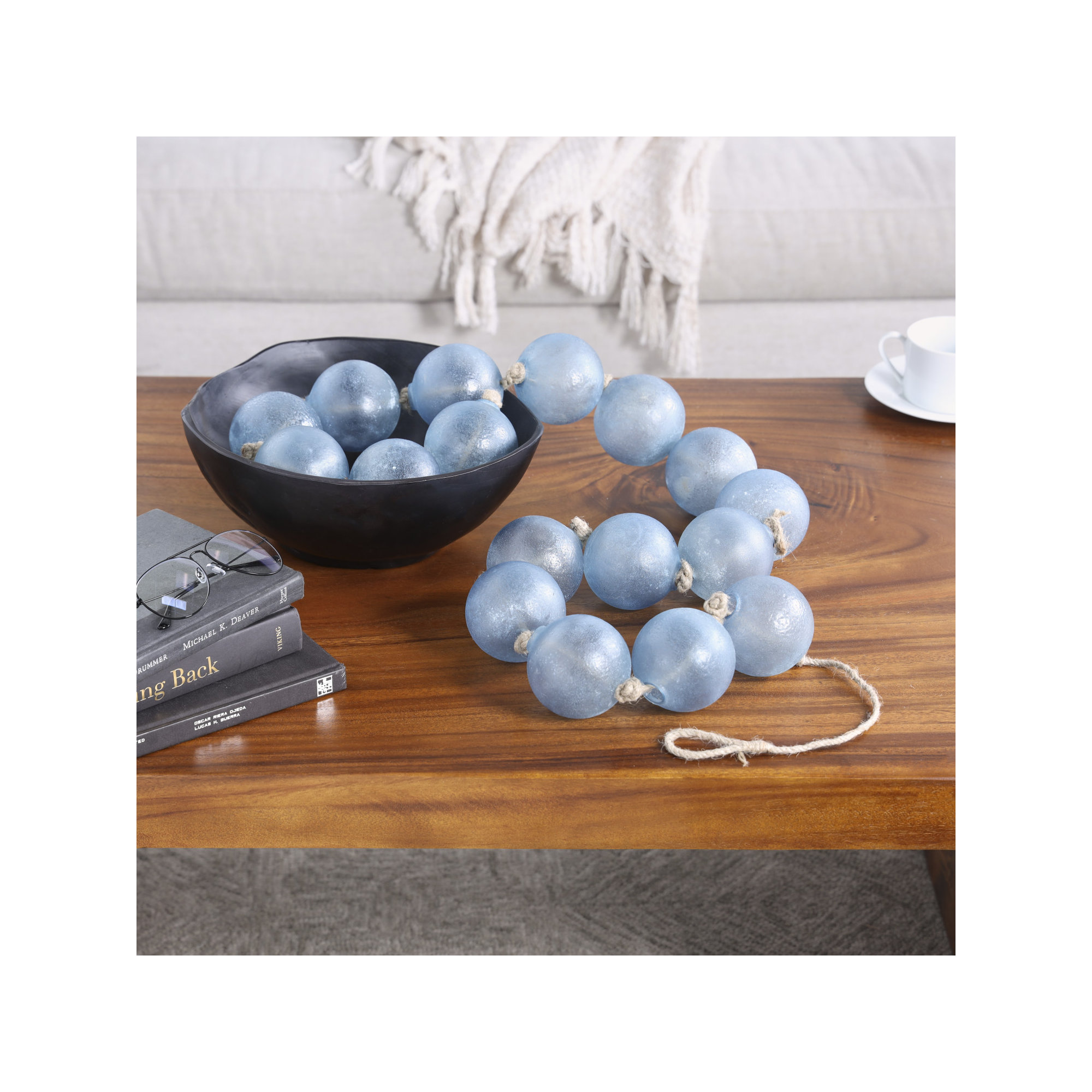 Pearl Glass Garland, Blue, 91" L