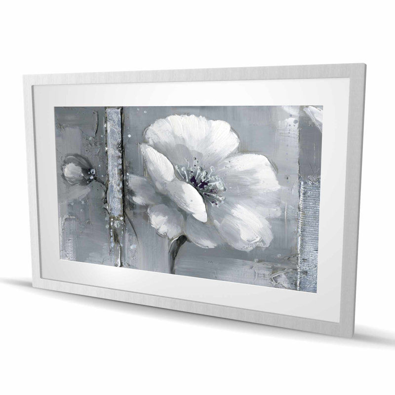 Fleurs grises et blanches - impression encadrée industrielle avec passe-partout