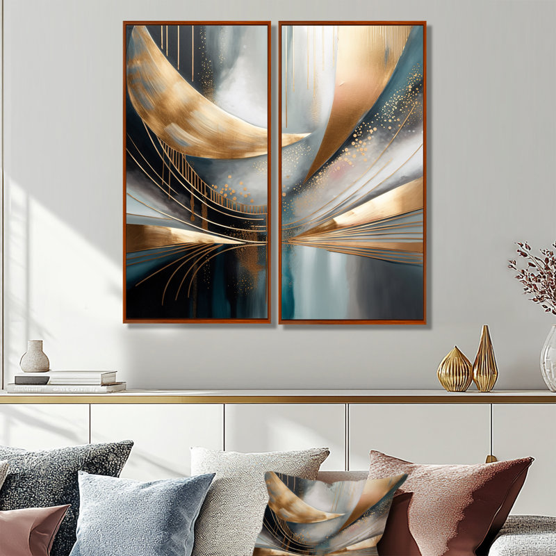 Formes abstraites et lignes V - décoration murale moderne, 20" H x 24" W, Brown, Impression encadrée flottante
