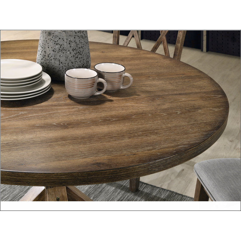 Windvale Cross-Buck Base Dining Table,planks and engineered wood, 31.5"H x 47.25"L x 47.25"W, Brown