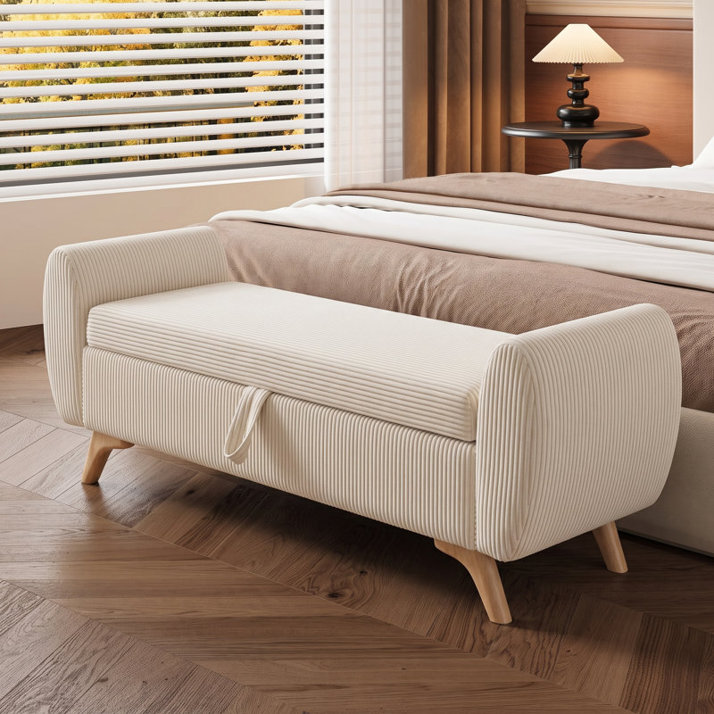 Banc de rangement en velours Velourrove, Beige
