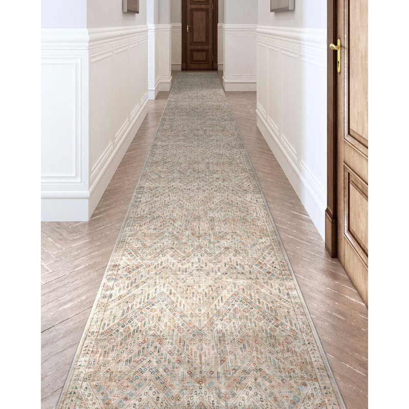Gowan Anya Ivory Custom Hallway Stair Kitchen - Vintage Tribal Low Pile Carpet, Runner 2'3" x 83'