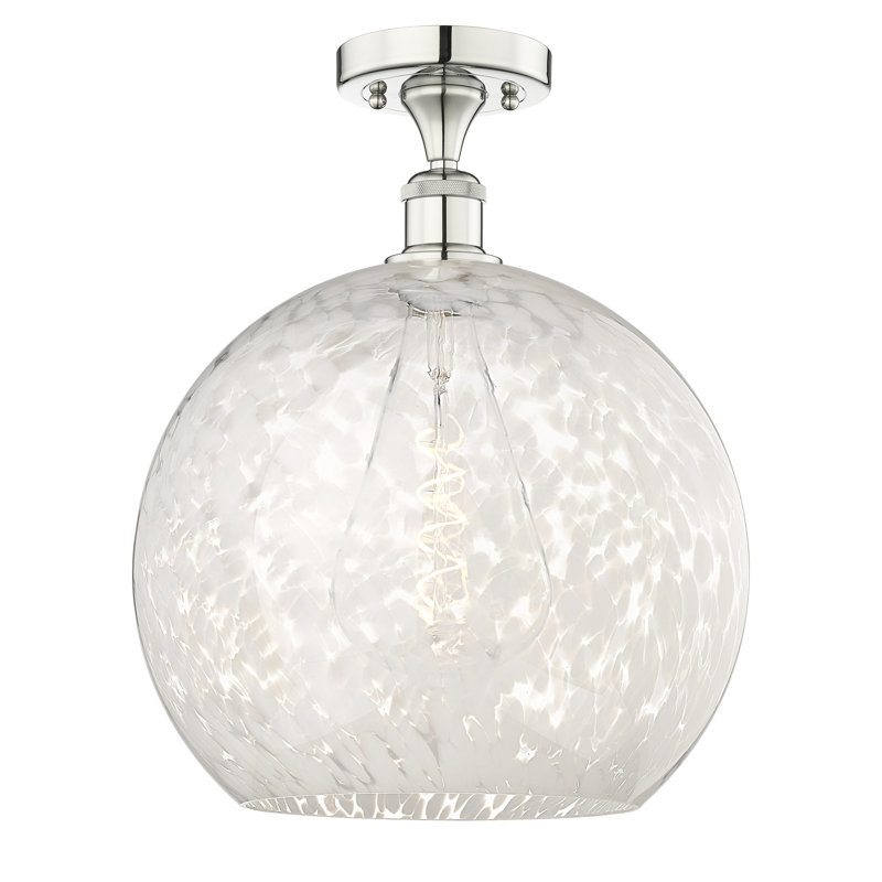 Edison - Adreann - Plafonnier semi-encastré 1 lumière, Nickel poli, H 16,75 po x l 13,75 po x P 13,75 po